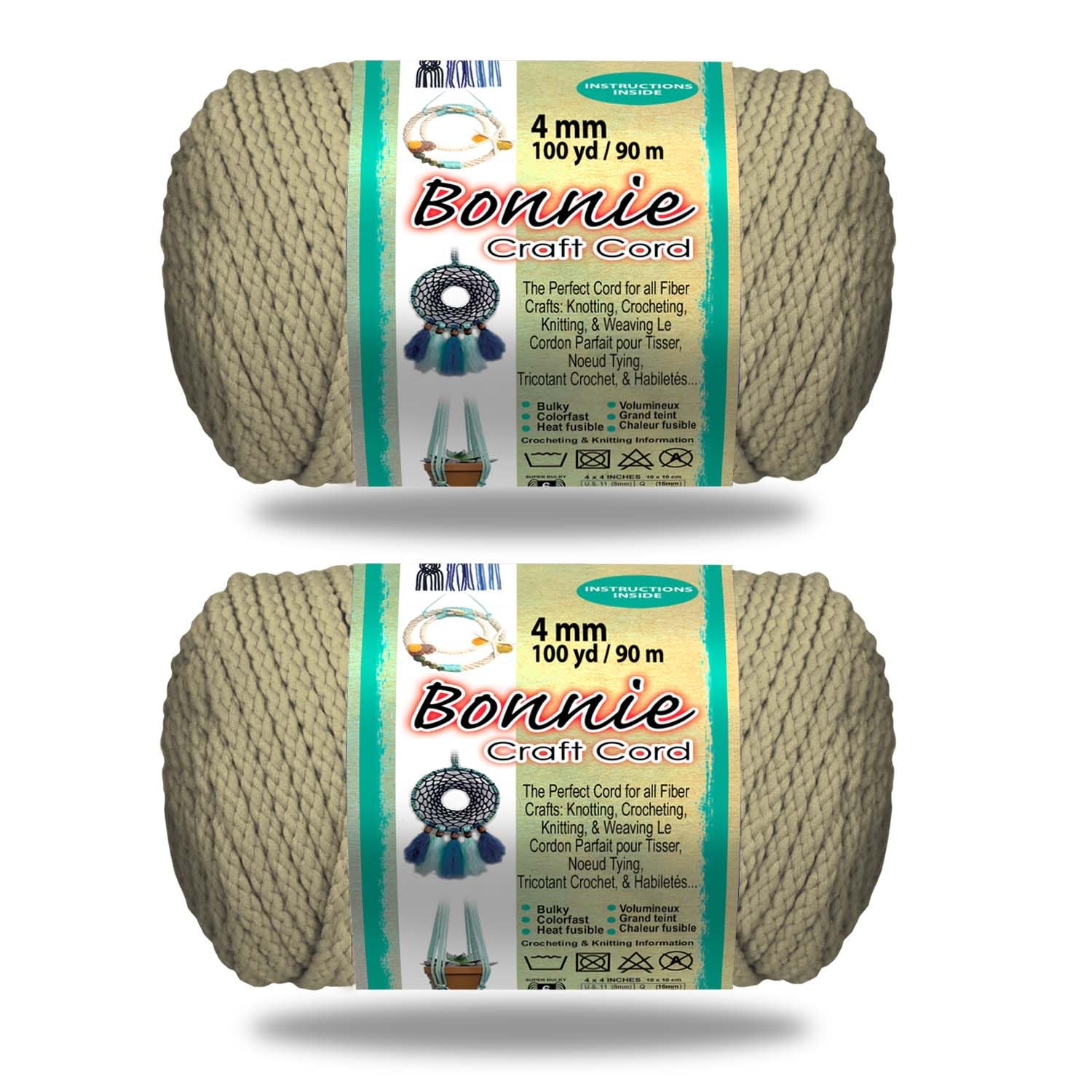 Pepperell Bonnie Braid Macrame Cord | 4mm x 100yd | Value 2-Pack | Twisted Polypropylene Cord for DIY Crafts, Plant Hangers, Wall Hangings, Crochet & Macrame (Pearl)