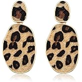 HEIDKRUEGER Leopard Print Earrings Lightweight Geometric Faux Leather Drop Dangle Earring Statement Animal Print Stud Earring for Women