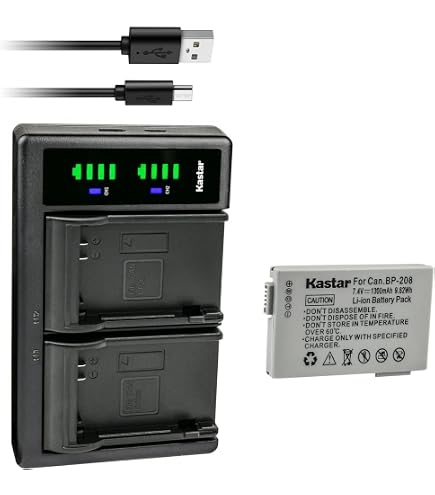 Caricabatterie Per Auto E Casa Compatibile Canon BP-208 | Caricatore Rapido Con Display LED E Doppio Cavo