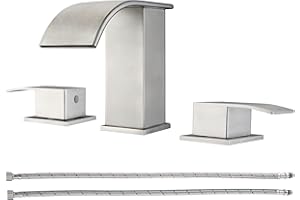 GAGALIFE Brushed Nickel Waterfall Bathroom Faucet for Sink 3 Hole - Widespread, 2-Handles 8 Inch Modern Faucet for Bathroom Sink, Vanity Faucet with cUPC Supply Lines