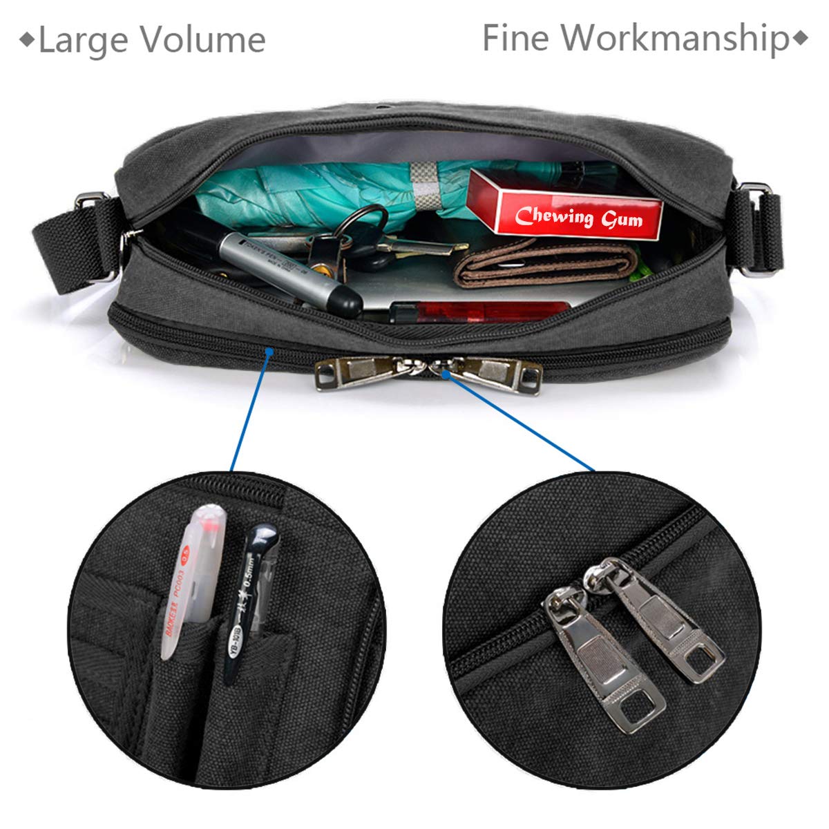 Messenger Bag, CHEREEKI Unisex Vintage Canvas Messenger Bags Casual Sling Shoulder Pack Daypack Satchel Bag for Work, School, Daily Use - 12.6\