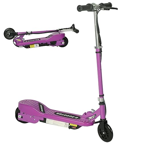 HOMCOM 5.5 Inch Kids Electric Scooter for Kids with Hand Brake, 120W Foldable and Adjustable E-Scooter, Up to 12km/h, 10km Range, for Ages 7-14, Purple