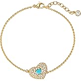 Fettero Gold Heart Bracelets for Women Charm Bracelet 14K Gold Plated Dainty Chain Love Heart Bracelet Jewelry Valentine's Day Gift