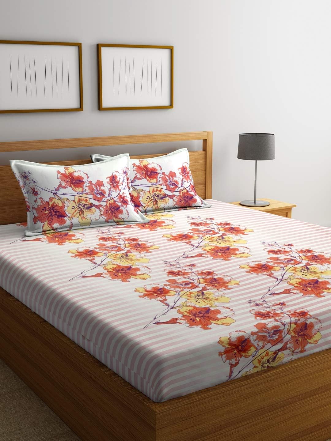 Bombay Dyeing 130 TC Polyester and Cotton Double Bedsheet with 2 Pillow