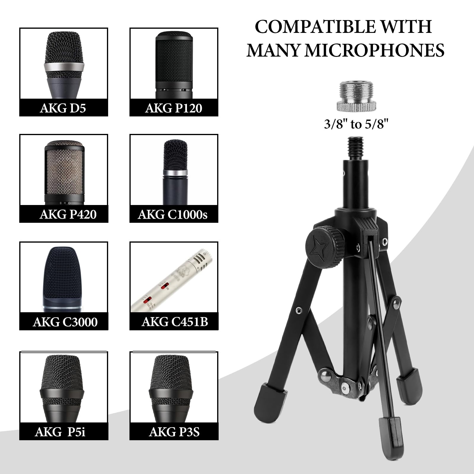 Geekria for Creators Tabletop Tripod Mic Stand Compatible with AKG D5, P120, P420, P820, C1000S, C3000, C451B, P5i, P3S Microphones, Desktop Mic Stand with Foldable Non-Slip Feet