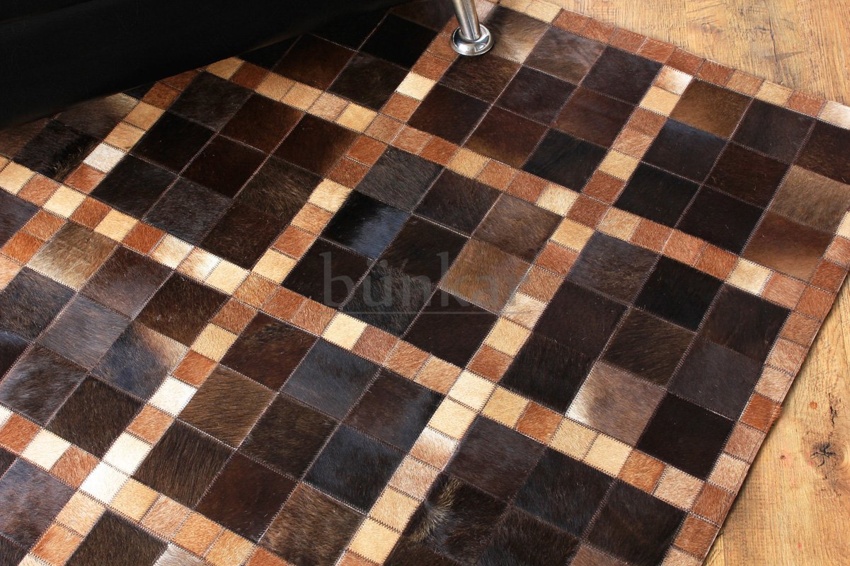 Bunkar Hand-Sticthed Cowhide Leather Designer Area Rugs Brown Beige Blocks (4' x 6' (120cm x 180cm) Area Rug)