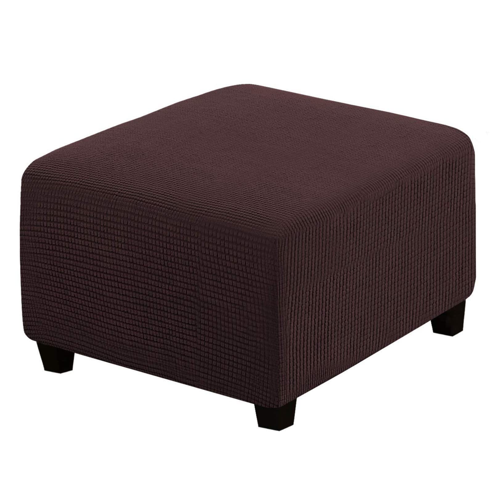 qiden Square Footstool Ottoman Plush, 10% Thicker Large Stretch Pouffe Cover Anti-Slip Foot Stool Jacquard Slipcovers With Elastic Bottom, Machine Washable-Brown-Large