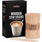 1000 Wooden Coffee Stirrer by Prestee - Disposable 5.5 inches Long Wooden Stir Sticks for Coffee and Cocktails - Smooth, Splinter-Free Beverage Mixers - Ideal for Cafe, Bars and Drink Stations
