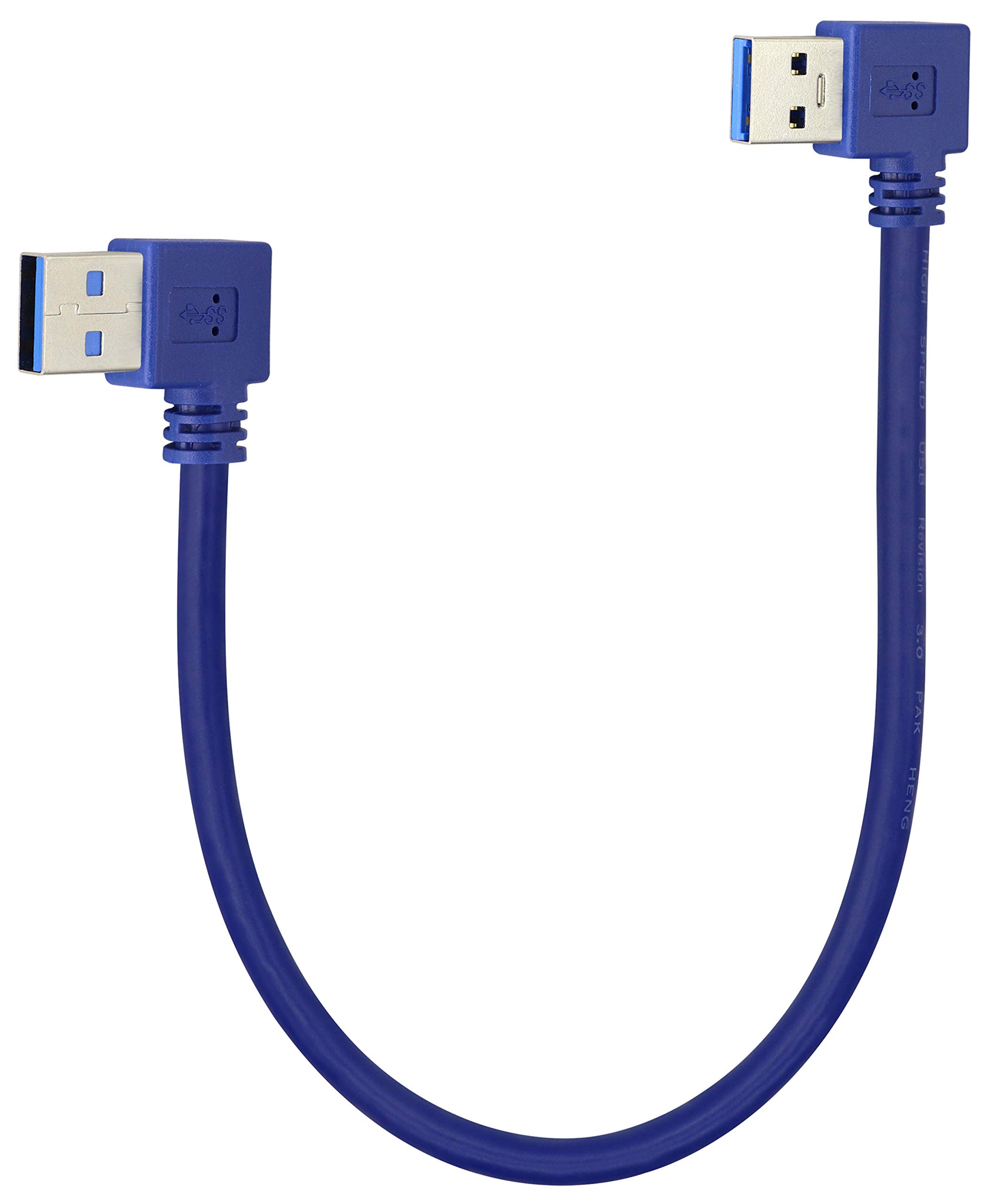 AAOTOKK 90 Degree Left and Right USB 3.0 A Male to Male Charging and data Transmission USB Cable,Suitable for hard disk drives,Printers,Laptops, Keyboards,and more USB A Devices(0.3M/1ft Blue)