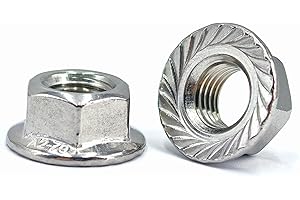DMDZ HEYDAY M10x1.25 Serrated Flange Hex Lock Nuts 10 Pcs 304 Stainless Steel 18-8, Full Thread, Hex Drive, Bright Finish