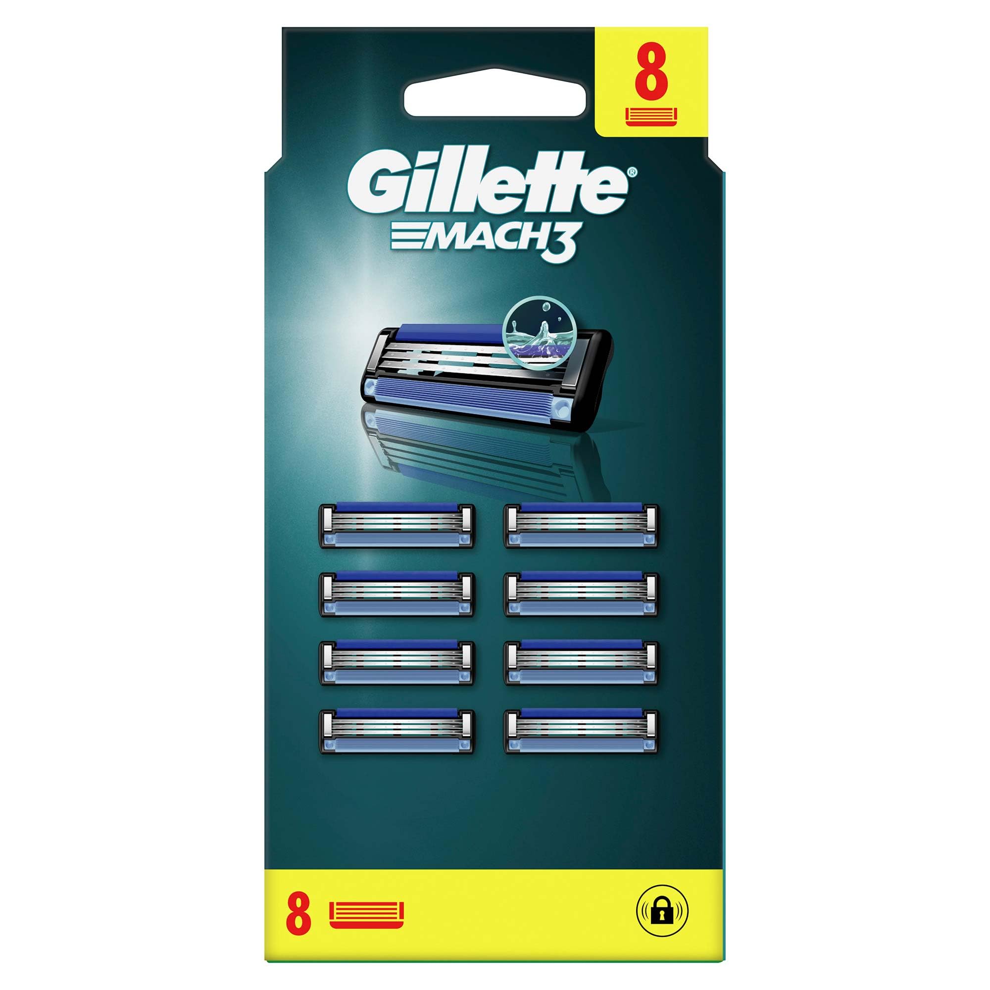 Gillette Mach3 razor blades for men, 8 pieces, mailbox-compatible packaging