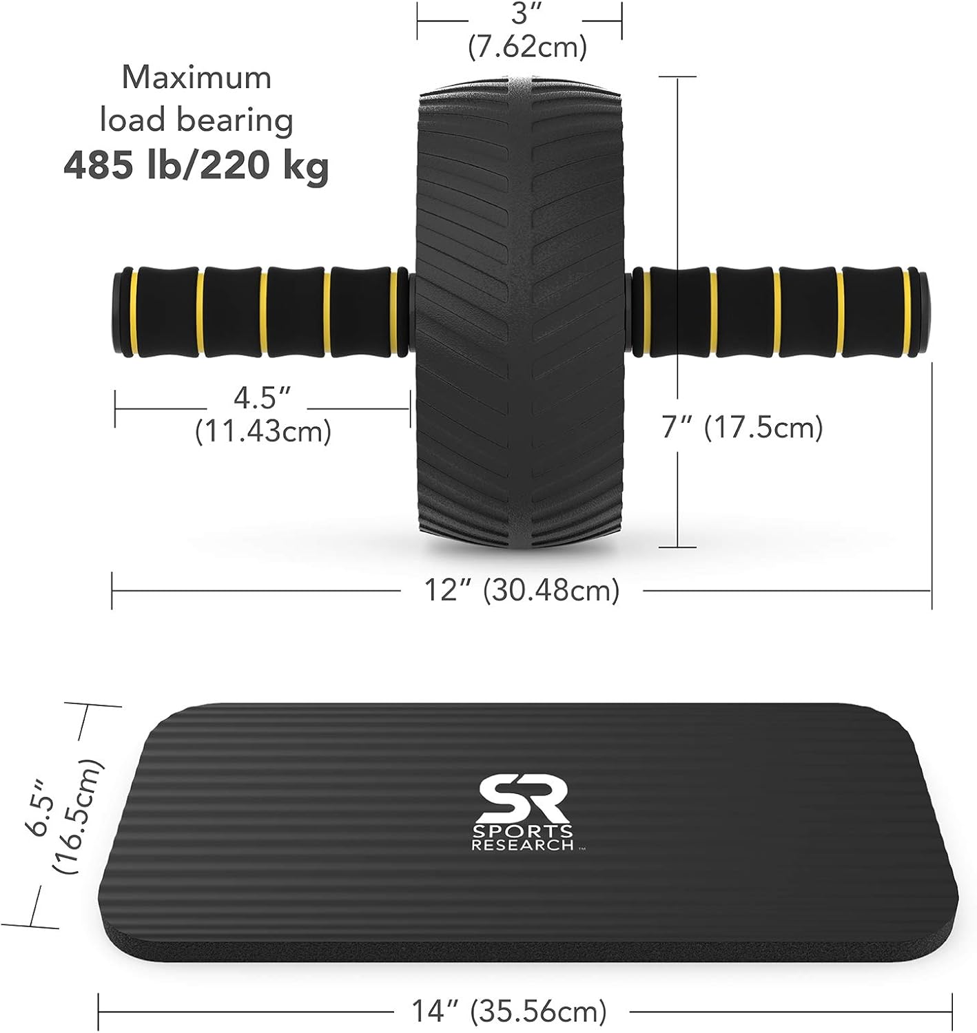 Sports Research Ab Wheel Roller with Knee Pad | Sturdy 3" Wheel for Core Workouts in The Gym or at Home : Sports & Outdoors