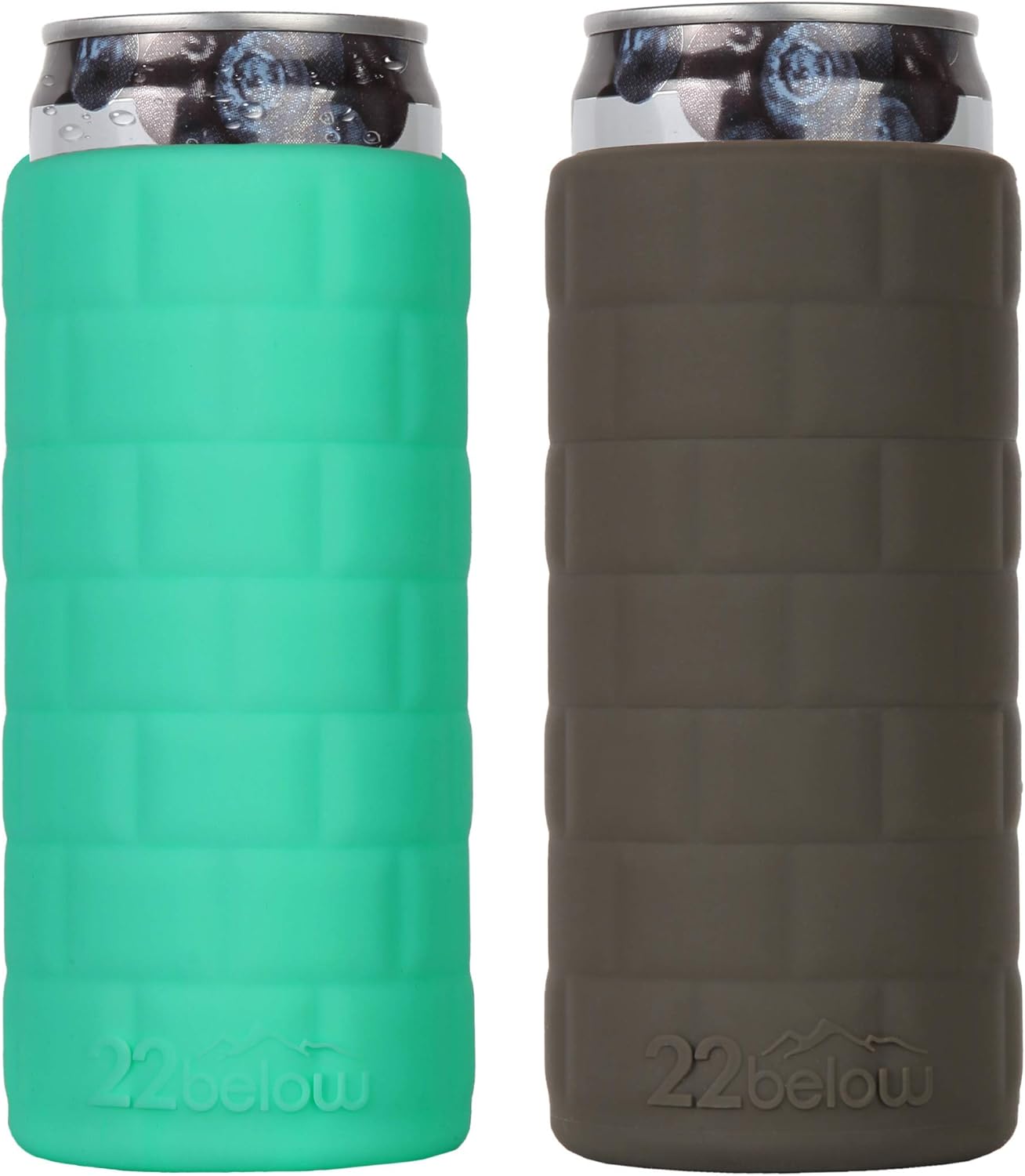 22below - Slim Can Flexible Soft Touch Silicone Cooler Two Pack - Mint & Olive Green: Kitchen & Dining