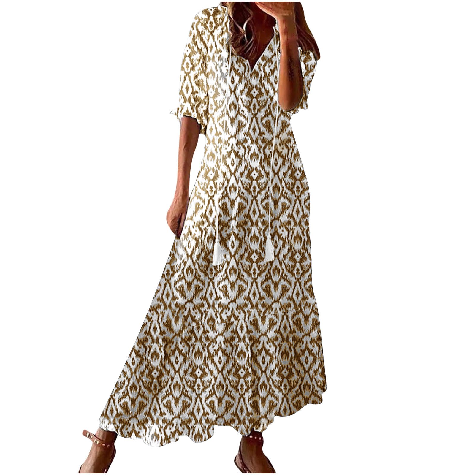 Today 2025 Womens Summer Dresses Short Sleeve Boho