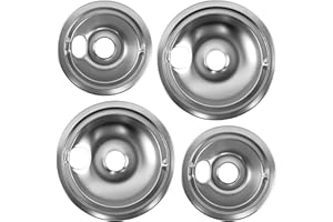 FRIGESWIFT WB31T10010 WB31T10011 Chrome Drip Pans Set (4 Pack) - 2x6" & 2x8" Replacement for GE, Hotpoint, Kenmore Electric Stoves with Locking Slot - Chrome Plated Steel Burner Bowls