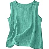 Cotton Linen Tank Tops for Womens Comfy Lounge Wear Summer Sleeveless Crewneck Shirt Casual Blouse Loose Fit Cami