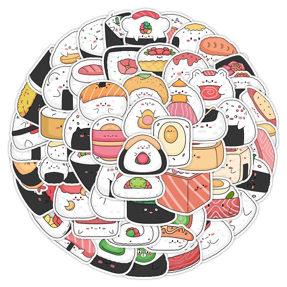 50 Pcs Onigiri Sushi Stickers for Kids Teens Adults Boys Girls Gift,Stickers Pack for Laptop,Skateboard,Luggage,Car,Bike, Cup,Computer,Water Bottle Decor,Rice Balls Vinyl Waterproof Sticker Decals