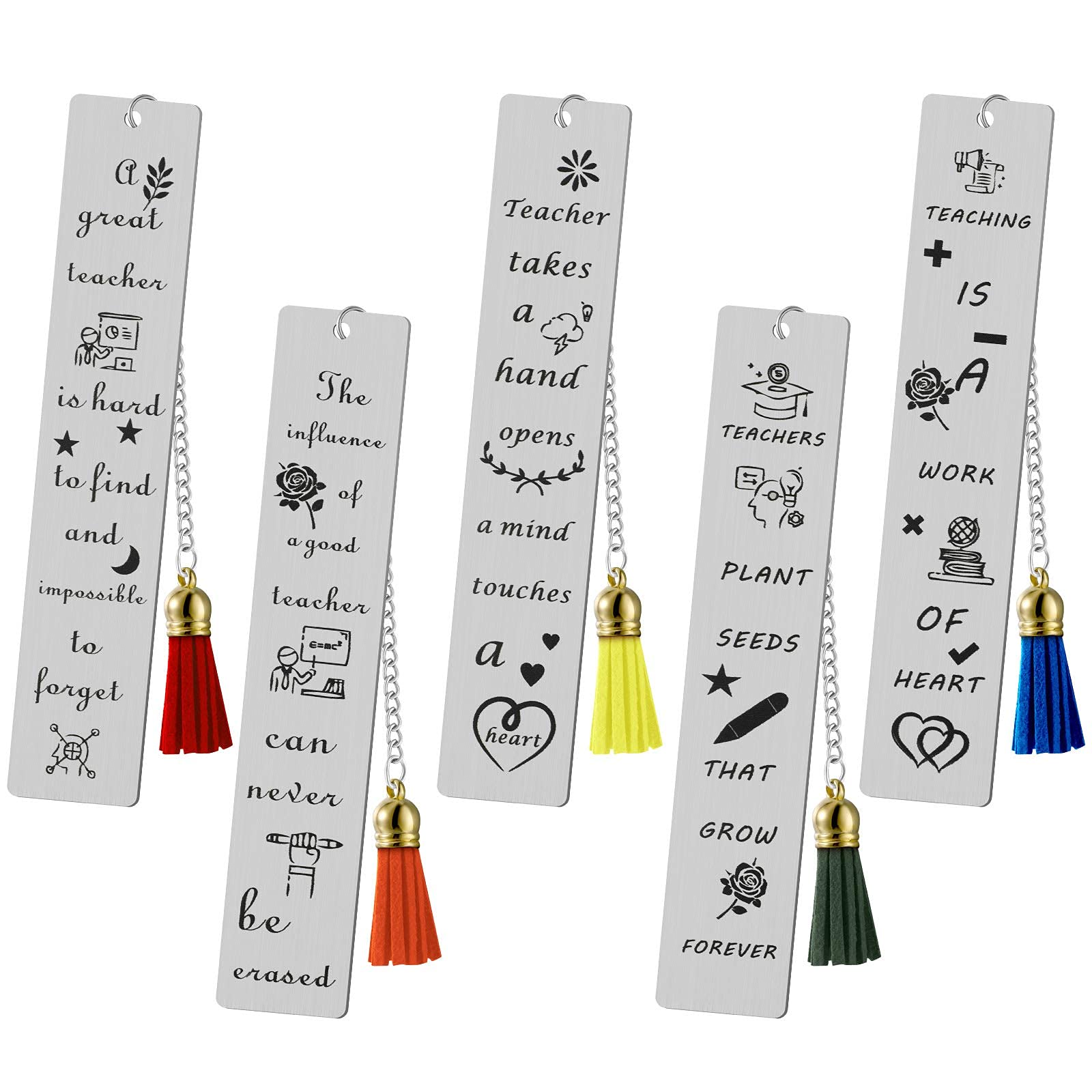 5 Pieces Teacher Bookmark Metal Teachers Appreciation Bookmark Thank You Present with Pendants Classic Bookmarks for Teacher Graduation Present (Teachers Appreciation)