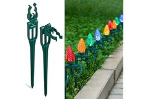 SURAIELEC 100PCS Christmas Light Stakes, 9.5'' Tall Yard Stakes for C7 C9 Christmas Lights, Univeral Ground Stakes for Outdoor Holiday Decorations, Pathway, Driveway, Lawn, Green