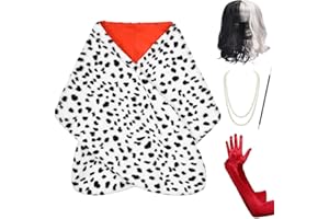HMPRT Halloween Costume Women 2022 - Dalmatian Shawl, Red Gloves, Necklace and Wig Cap Accessories for Adult (Short Wig)