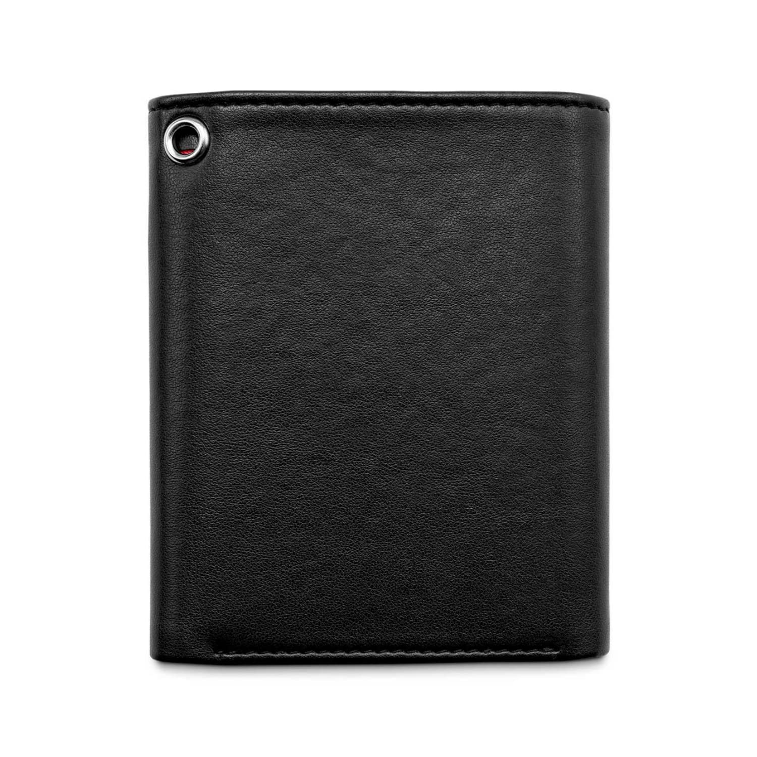 WATSON & WOLFE Next-Gen Non-Leather Trifold Chain Wallet for Men Black Red - Eyelet for Key-Ring Belt Chain - RFID Blocking Card Holder, Coin Pocket, Notes - Vegan Ethical Handmade - Cash Purse