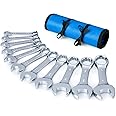 Premium Stubby Combination Wrench Set with Roll-up Pouch, 11-Piece, SAE, 3/8” to 1”, No Skipped Inch Size | Cr-V Steel, Mirror Polished Finish | Short Length and Slim Body, Perfect for Confined Areas