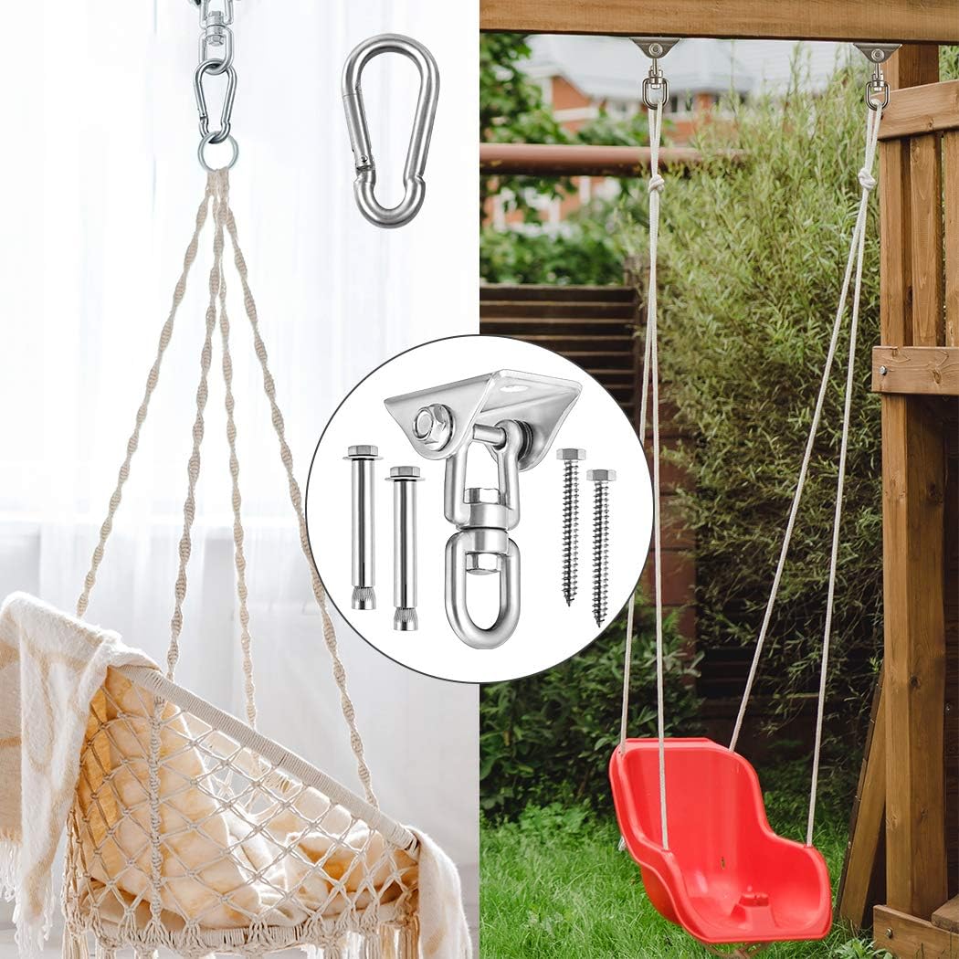 Newtion Innovative 1100 LB Capacity 2 PCS Stainless Steel 304 Heavy Duty Swing Hangers & Snap Hooks for Concrete Wooden Sets Trapeze Yoga Swingset Hammock Swing: Sports & Outdoors