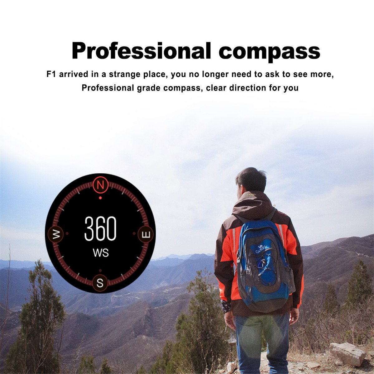 Beseneur F1 Sport Smart Watch with Camera GPS Bluetooth Smartwatch SIM Card Wristwatch for Android IOS Phone Wearable Devices, Black (Black)