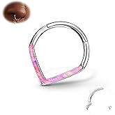 BodyBonita Opal 16G Septum Rings Teardrop - 316L Surgical Steel Hinged Nose Rings Hoops Septum Clicker Conch Helix Piercing Jewelry Daith Earring Pink/Blue/White Opal-10 mm/8 mm Silver/Gold Plated