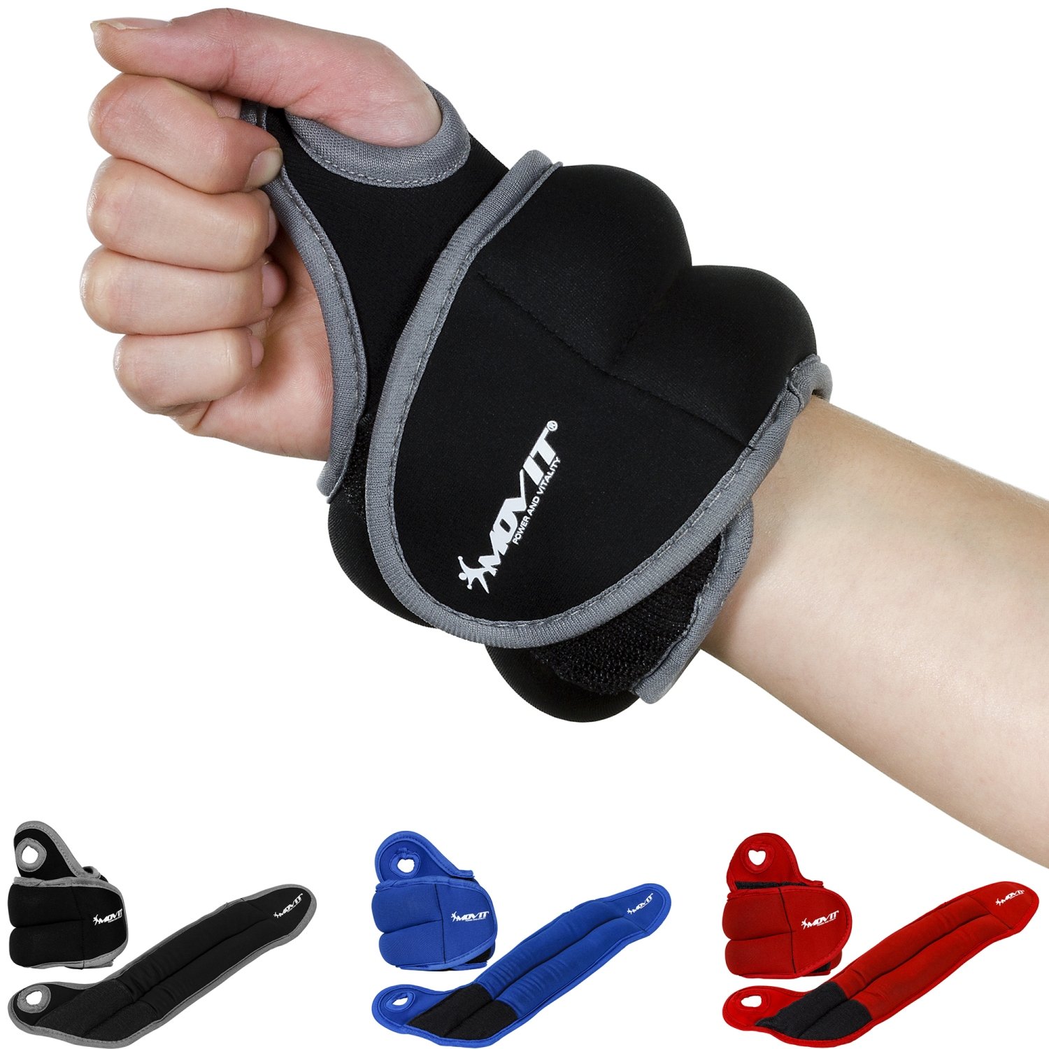 Movit 2 pack of Neoprene wrist weight cuffs with thumb loops, easily
