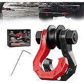 AMBULL D Ring Separate Shackle with Snatch Block, 3/4" Easy Open Shackles w/Snatch Block Pulley, Heavy Duty Shackle for Towing Winch, Pulley for Off-Road Vehicle Recovery, Truck, ATV, UTV, BlackRed