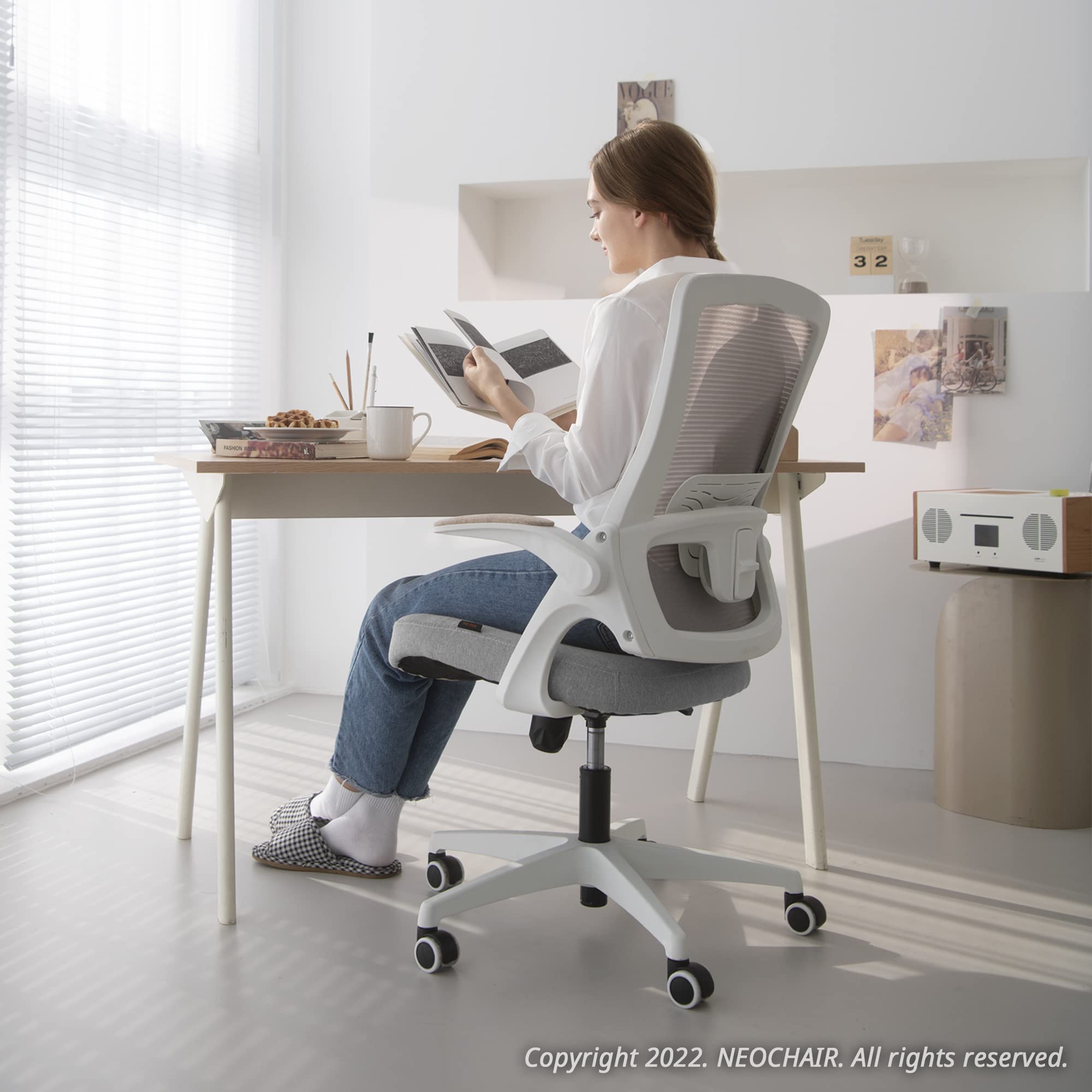 NEO CHAIR High Back Mesh Chair Adjustable Height and Ergonomic Design Home Office Computer Desk Chair Executive Lumbar Support Padded Flip-up Armrest Swivel Chair (Grey) - Image 7