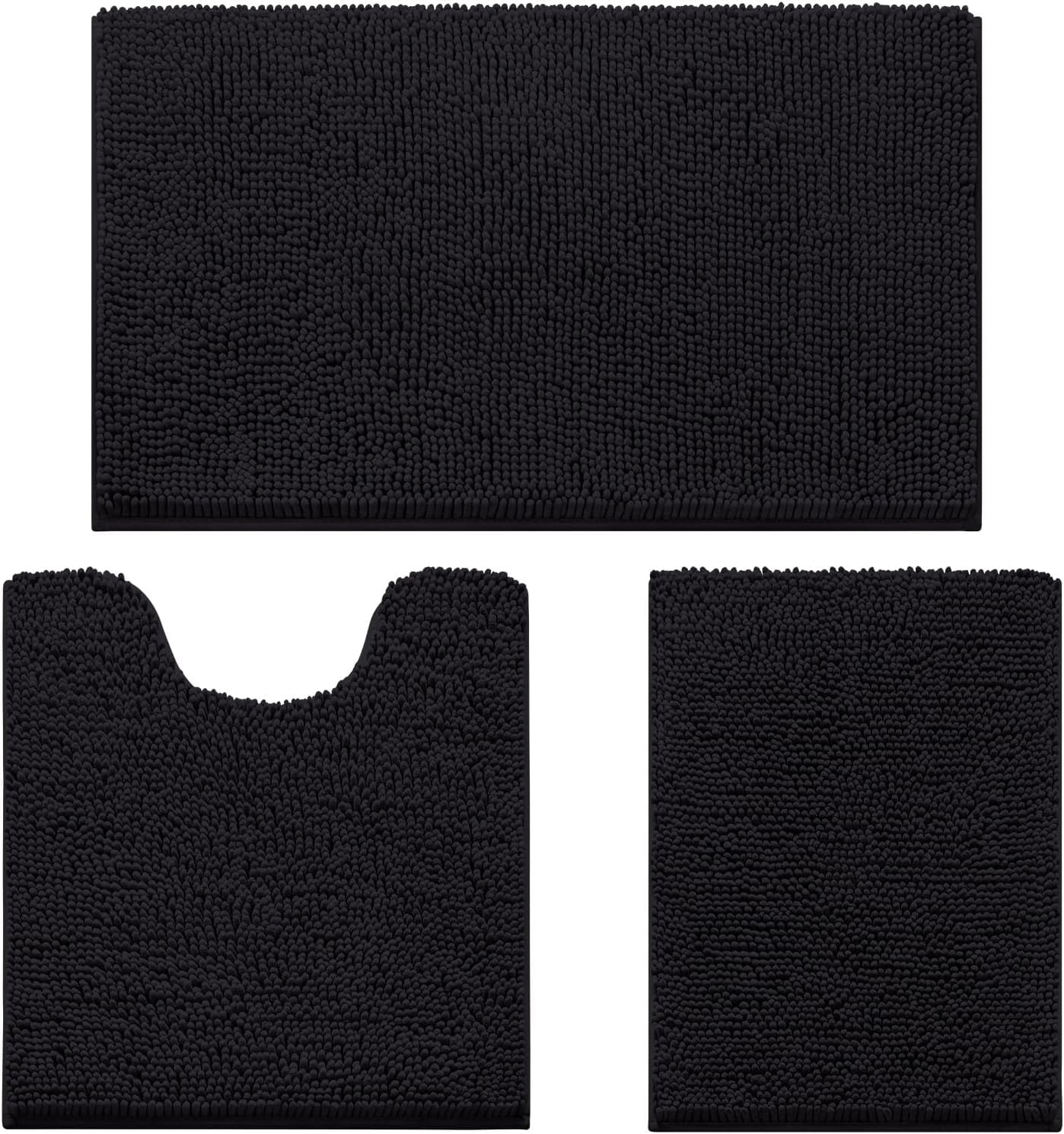 wyewye Chenille Bathroom Mat, Extra Soft Non-Slip, Super Absorbent Fluffy & Shaggy, Machine-Washable Quick Dry, Black, 40x80cm