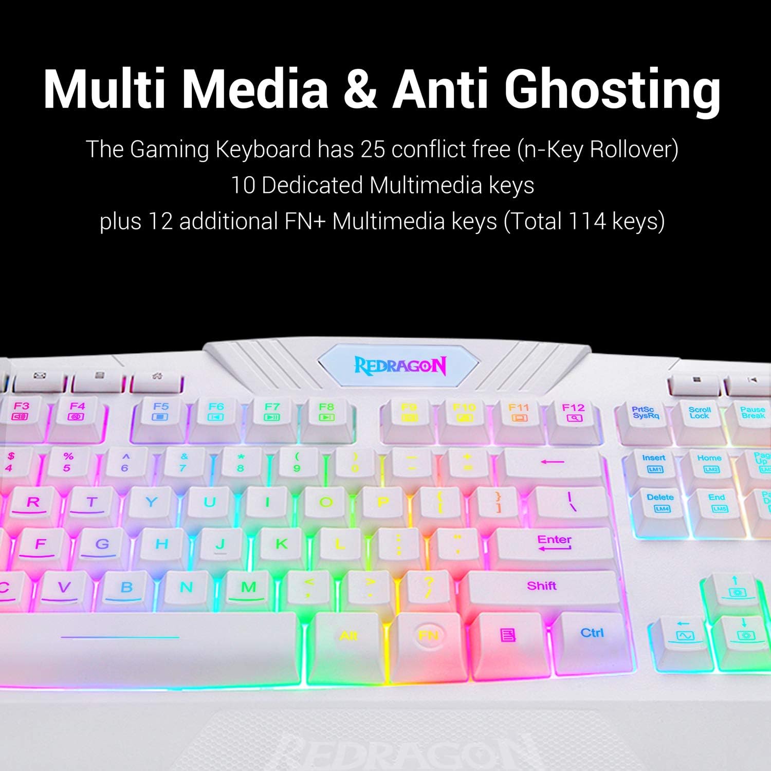Redragon S101 Wired Gaming Keyboard and Mouse Combo RGB Backlit Gaming Keyboard with Multimedia Keys Wrist Rest and Red Backlit Gaming Mouse 3200 DPI for Windows PC Gamers (White): Computers & Accessories