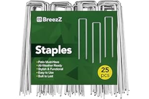 Breezz 25 Pack Garden Staples 6 Inch 12 Gauge Galvanized Pins, Heavy-Duty Ground Stakes for Weed Barrier, Irrigation Tubing, Yard Fabric, Halloween & Christmas Decoration Anchoring