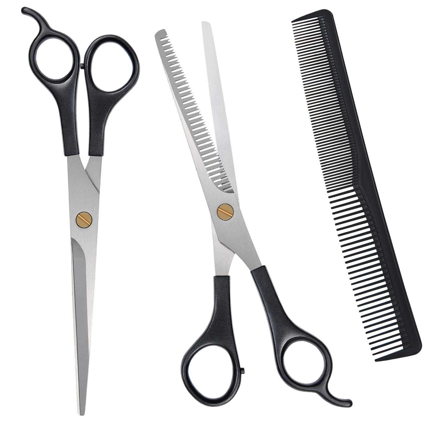 URAQT Haarschere Set, 2 Scharfe Professionell Scheren-Sets, Licht Einseitiger Effilierer, Scharfe Friseurscheren, Haarschneideschere, Kamm, für Damen,Herren,Kinder,Haustier, Schwarz