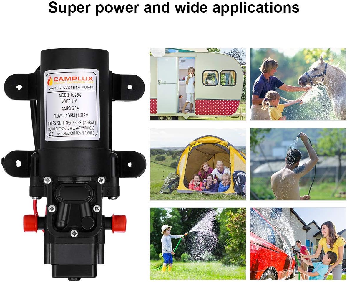 Camplux 12V 4.3L Water Pump 35PSI DC Diaphragm for Caravan RV Marine Fishing Boat 4.3LPM, Black - Image 3