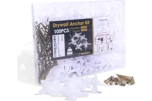 KAKABUBBLE Hollow Wall Anchor Kit with Screws, 50pcs White Anchors + 50pcs Screws, Self-Drilling Drywall Anchors, 65Lbs Capacity, Plastic Butterfly Anchor for Drywall Mounting (100)