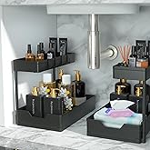 MEAFBIRD 2 Pack Under Sink Organizer, 2 Tier Bathroom Cabinet Organizer with Sliding Basket, Multi-Purpose Under Sink Organiz