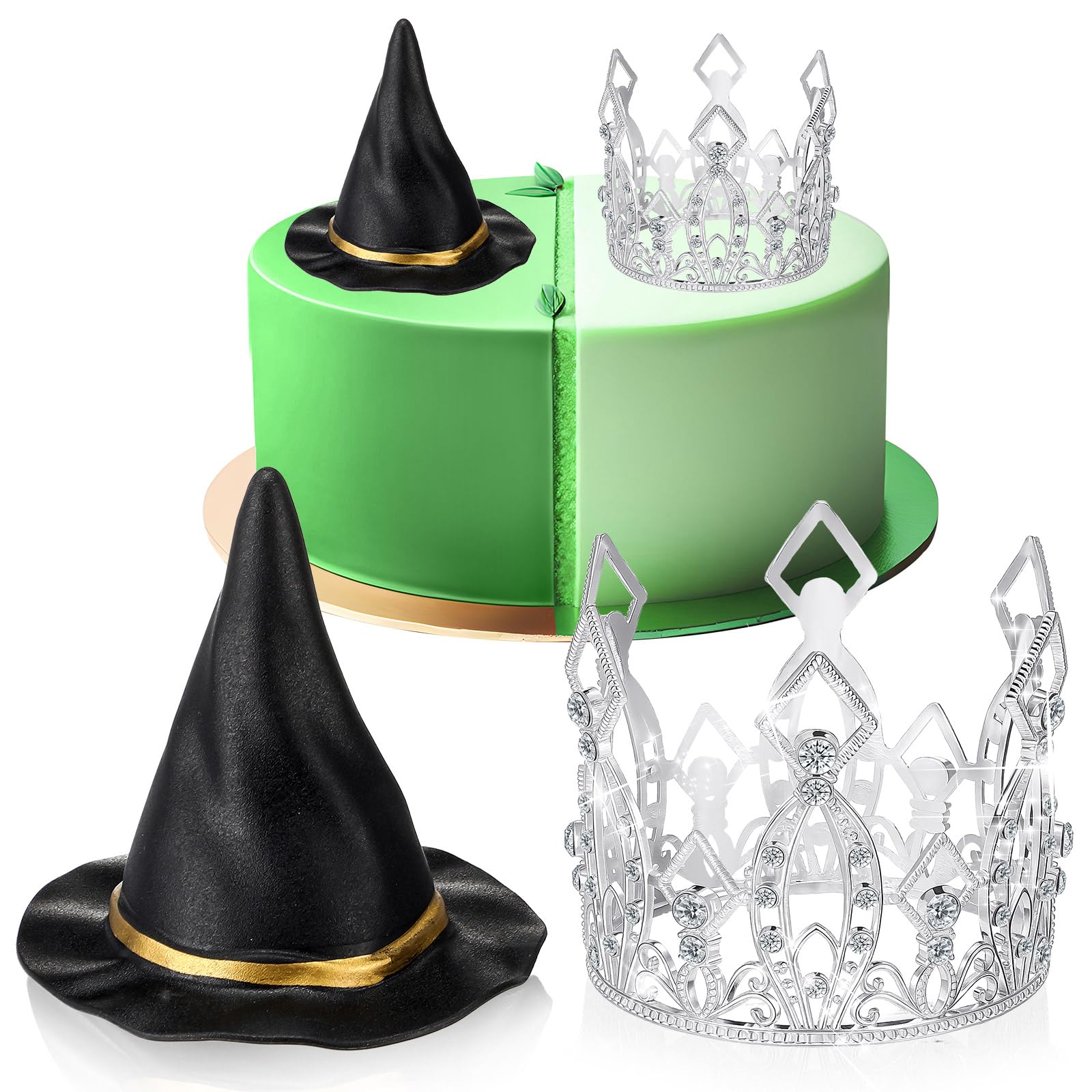 Photo 1 of Reallnaive Witch Theme Party Cake Decoration Silver Crown Black Witch Hat Cake Topper Supplies for Movie Theme Party Princess Birthday Pink and Green Celebration Decoration(Rhombus Crown)
