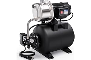 Acquaer 1.6 HP Shallow Well Pump with Pressure Tank, Stainless Steel, 1320 GPH 115V Automatic Water Booster Jet Pump for Home, Garden, Lawn