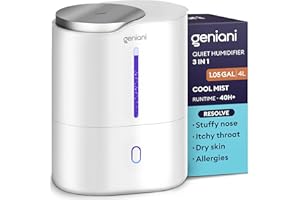 GENIANI Ultrasonic Cool Mist Humidifier for Bedroom, Large Rooms, Home, 4L - Easy Fill & Clean Humidifier for Plants w/Auto Shut-off, 40H Runtime - Quiet, Top Fill Air Humidifier & Vaporizer for Baby