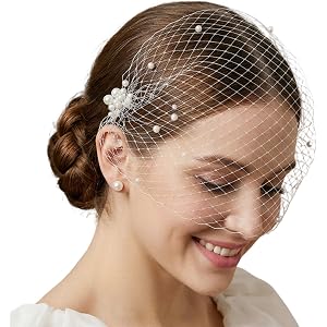 RAHHLIZS Pearl Birdcage Veil Headpiece with Clip, White Mesh Fascinator, 1920s Vintage Headwear for Wedding Tea Party Hallowe