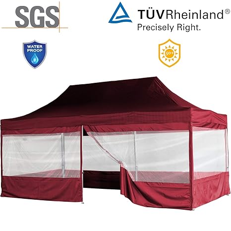 INSTENT® Pro 3x6m Faltpavillon + Seitenteile, Alu Pavillon, WASSERDICHT (SGS geprüft) + UV-Schutz 50+ (TÜV Rheinland geprüft), inkl. Zubehör, Farbwahl: Weiß Champagner Blau Grün Rot Schwarz