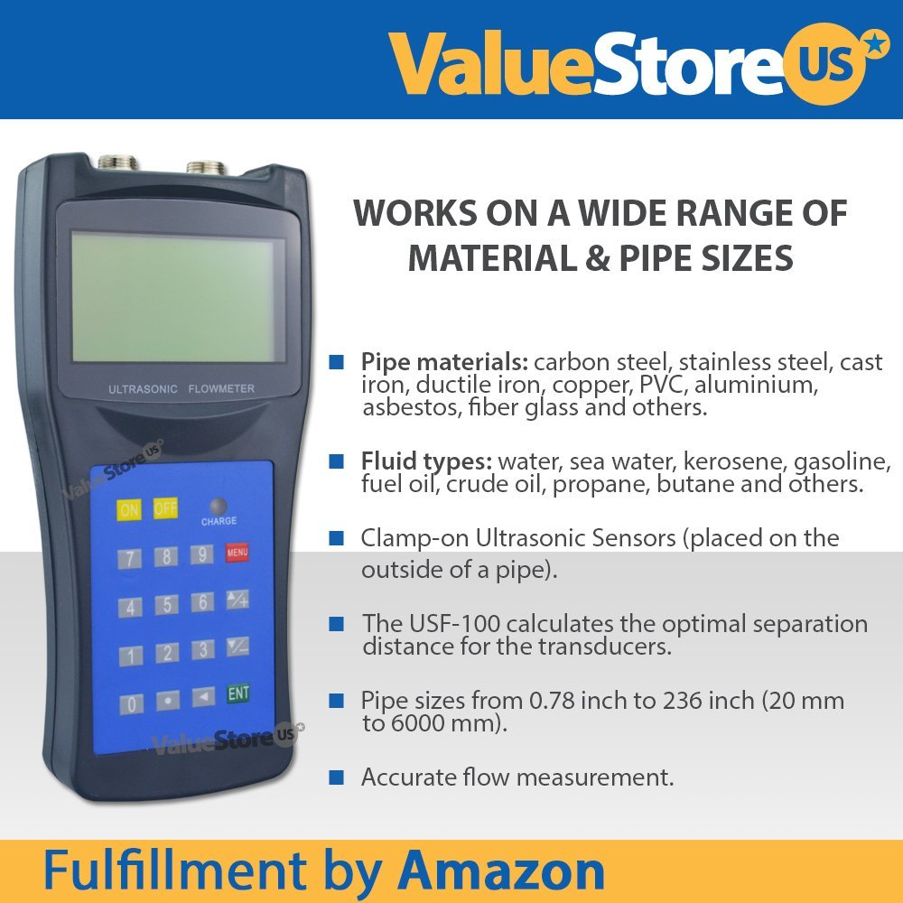 Portable Digital Ultrasonic Flow Meter USF100 with S & M Transducers for Pipes from 0.76 to 27