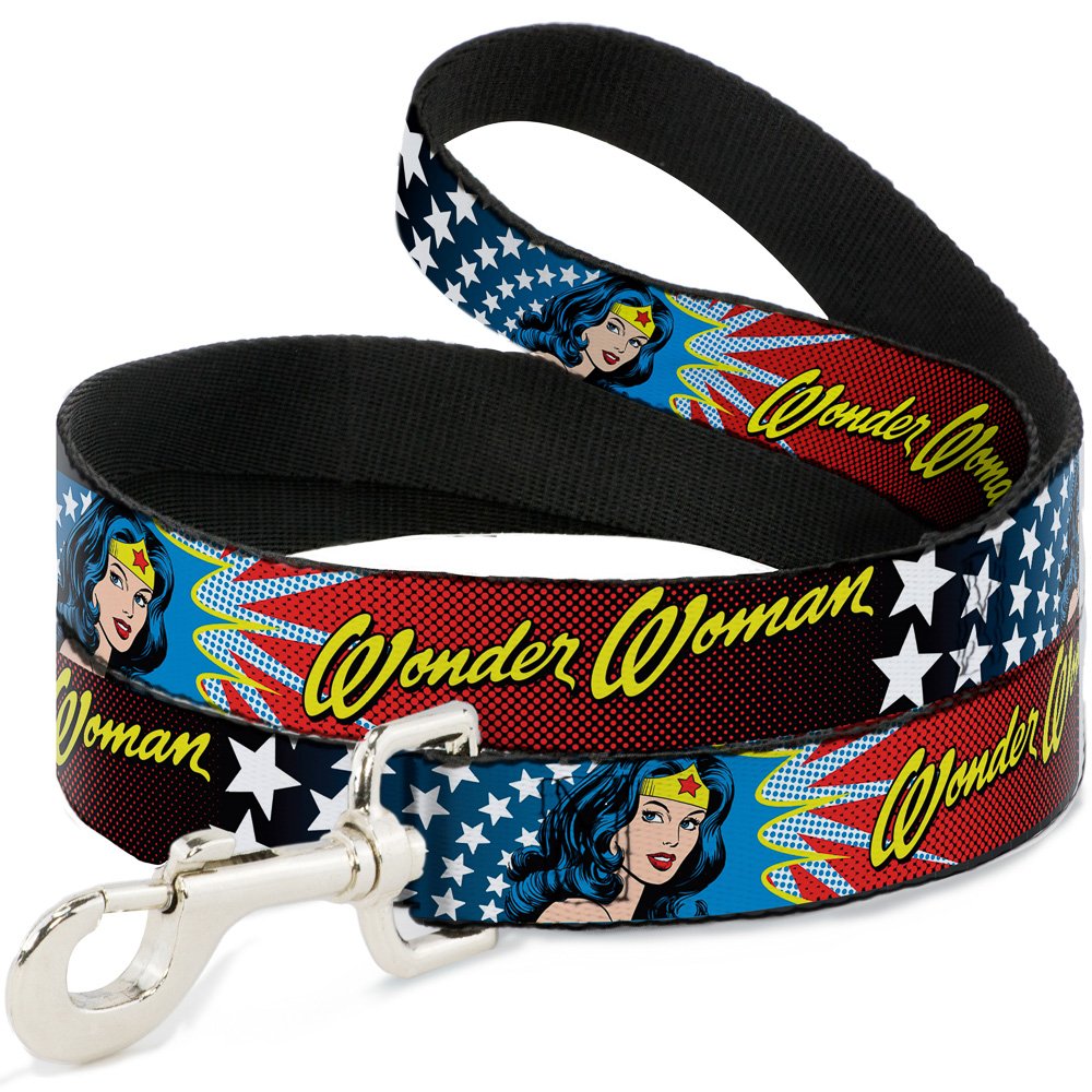 Dog Leash Wonder Woman Face Stars 6 Feet Long 0.5 Inch Wide