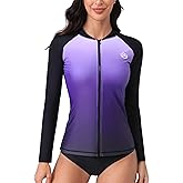 ATTRACO Women's Long Sleeve Rash Guard UV Sun Protection Zipper Gradient Swimsuit Top