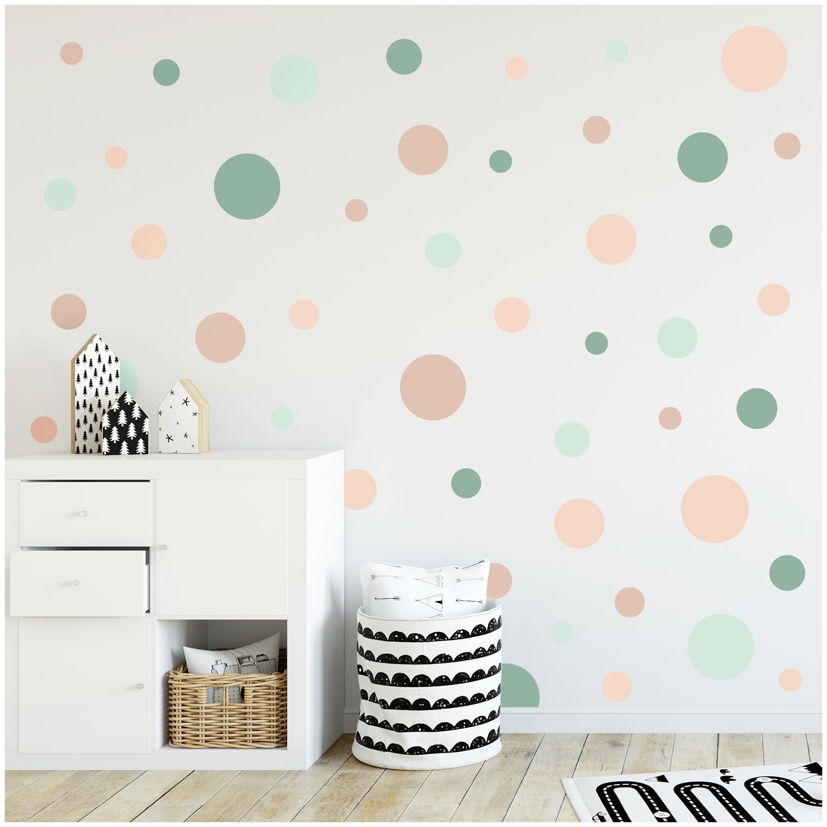 yabaduu 100 Adhesive Dots Circles Dots Wall Sticker Children's Room Bedroom Baby Room Sticker Film Decoration Self-Adhesive for Boys Girls Pastel (Y035-11 Rose Mint)