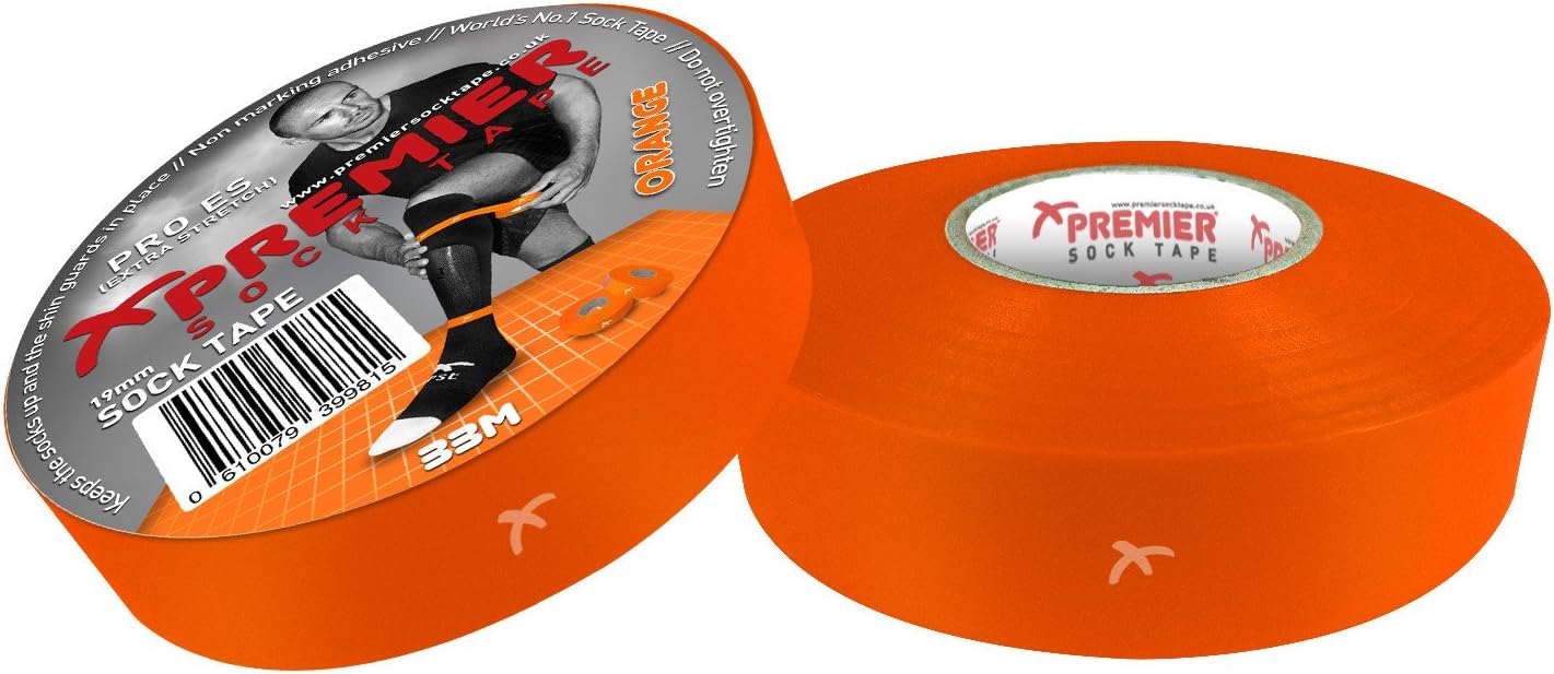 Premier Sock Tape Football Soccer Shin Pad Tape x2 Orange TWIN