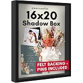 Americanflat 16x20 Shadow Box Frame - Engineered Wood - Black | Polished plexiglass front, 1.5 inch interior depth, hangs vertical or horizontal, displays keepsakes, medals and memorabilia